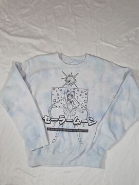 Sailor Moon Cloud Wash Tie Dye Crewneck Sweatshirt Top - Small